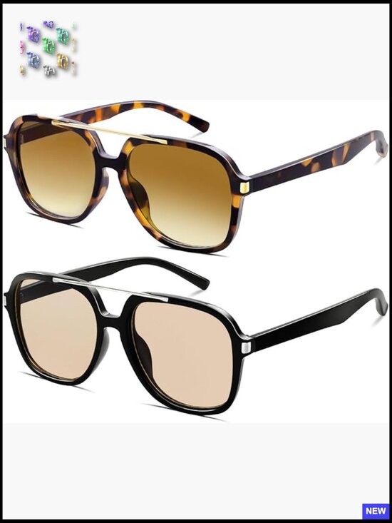 Retro Aviator Sunglasses Oversized Square 70s Tinted Trendy Geometric UV400 main image 7
